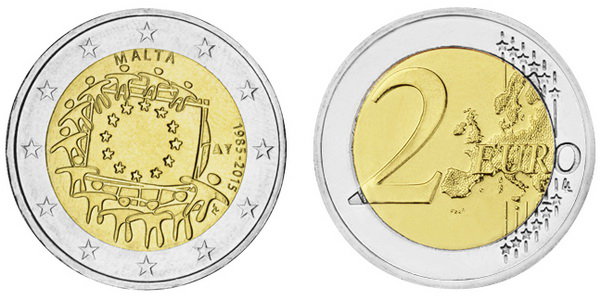 Мальта, 2 евро 2015 (UNC) 30 лет флагу ЕС