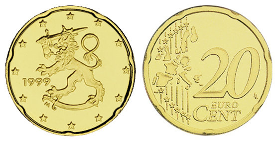 Финляндия, 20 центов 1999 (UNC, латунь)