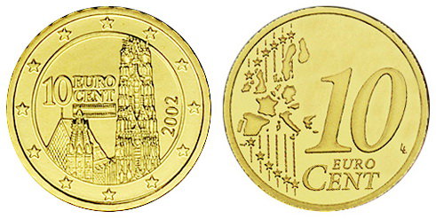Австрия, 10 центов 2002 (UNC, латунь)