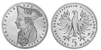 Германия, 5 марок 1986 год, Фридрих II Великий
