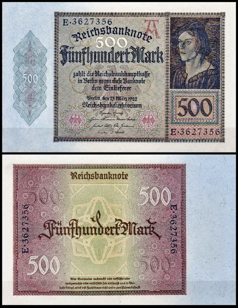 Германия 500 марок 1922 UNC P.73