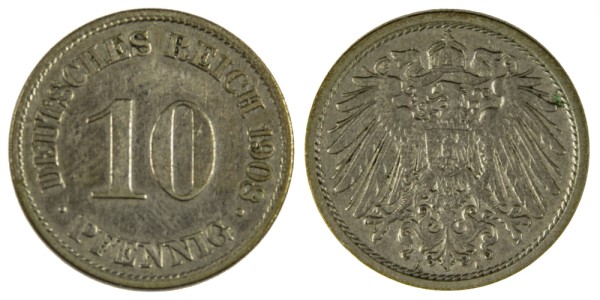 Германия 10 пфенингов 1908 год