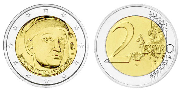 Италия, 2 евро 2013 год, Джованни Боккаччо