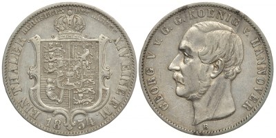 ГАННОВЕР 1 ТАЛЕР 1854 B, ГЕОРГ V (1851-1866)