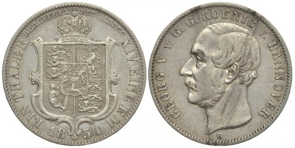 ГАННОВЕР 1 ТАЛЕР 1854 B, ГЕОРГ V (1851-1866)