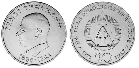 ГДР, 20 марок 1971 год, Эрнст Тельман