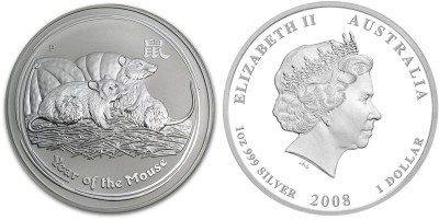 Австралия, 1 доллар 2008 год, год крысы