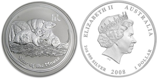 Австралия, 1 доллар 2008 год, год крысы