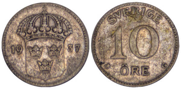 Швеция, 10 эре 1937 год