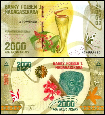 Мадагаскар 2000 ариари 2017 (UNC Pick 101)