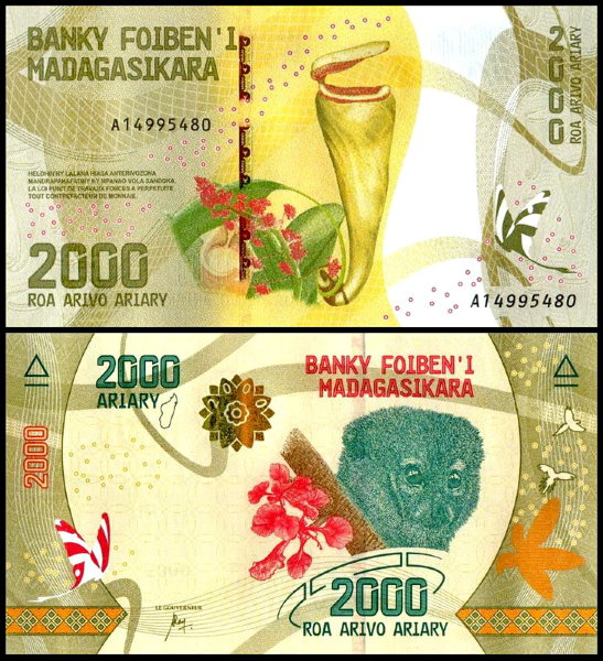 Мадагаскар 2000 ариари 2017 (UNC Pick 101)