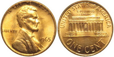 США, 1 цент 1965 год, UNC