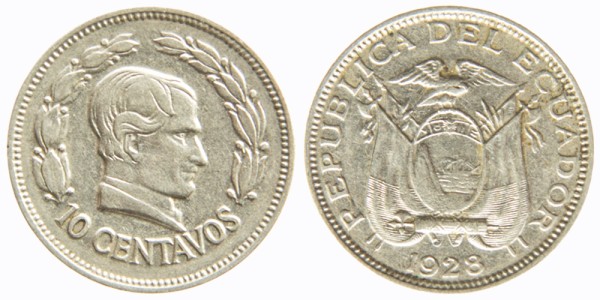 Эквадор, 10 сентаво 1928 год