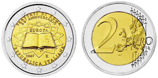 Италия, 2 евро 2007 год, 50 лет Римского договора