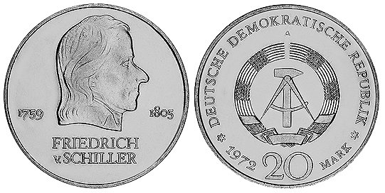 ГДР, 20 марок 1972 год, Фридрих фон Шиллер