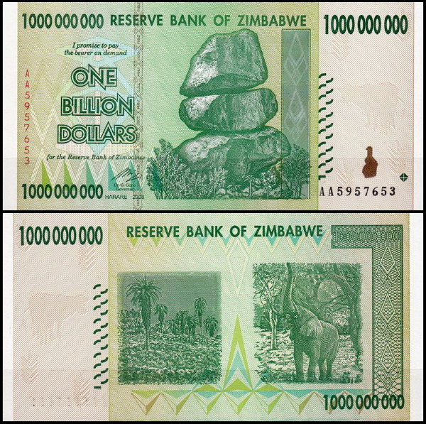 Зимбабве 1000000000 долларов 2008 (UNC Pick 83)