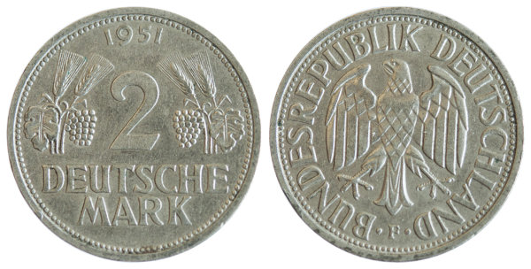 Германия, 2 марки 1951F год, XF №10