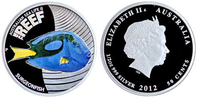 Австралия, 50 центов 2012 год, Рыба-хирург, ПРУФ