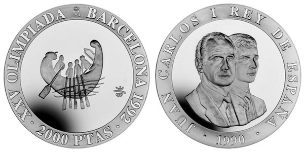 Испания, 2000 песет 1990 год, XXV Олимпийские игры в Барселоне, Лодка, ПРУФ