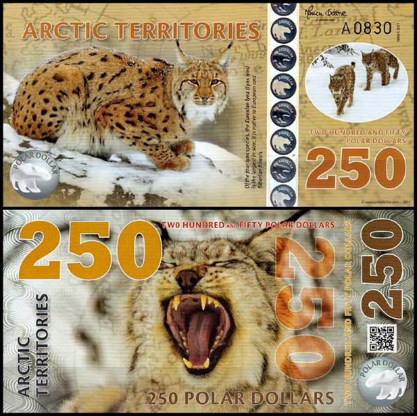 Арктические территории 250 долларов 2017 год. UNC