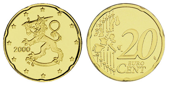 Финляндия, 20 центов 2000 (UNC, латунь)