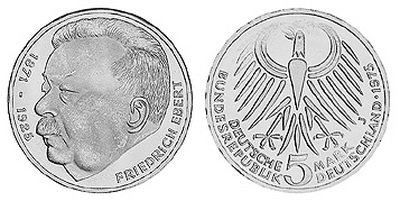 Германия, 5 марок 1975 год, Фридрих Эберт