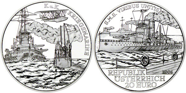 Австрия, 20 евро 2006 год, Линейный корабль «Вирибус Унитис», ПРУФ