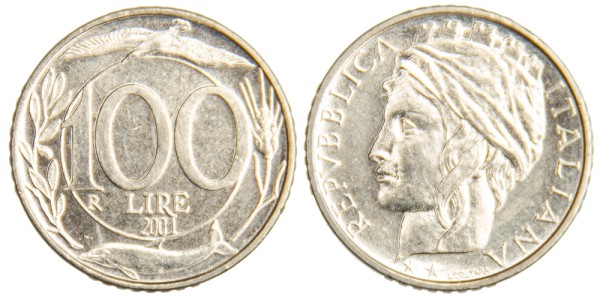 Италия, 100 лир 2001 год,