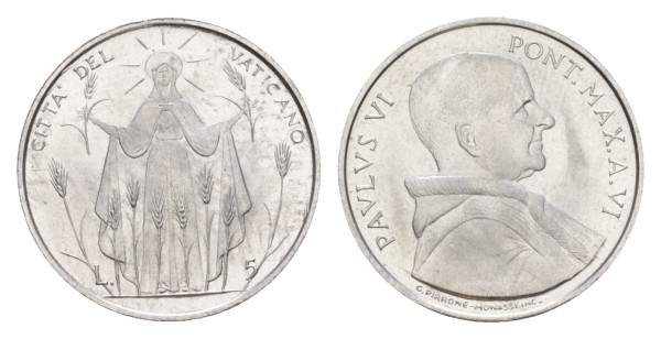 Ватикан, 5 лир 1968 год