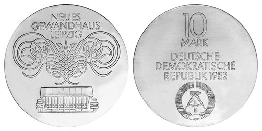 ГДР, 10 марок 1982 год, Открытие концертного зала в Лейпциге (Гевандхаус)