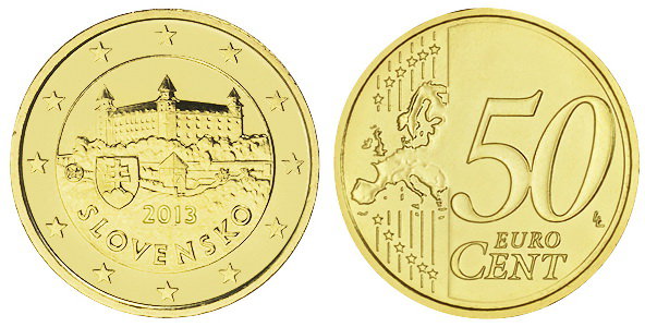 Словакия, 50 центов 2013 (UNC, латунь)