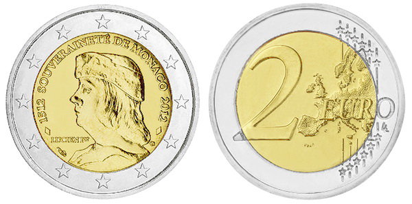 Монако, 2 евро 2012 (UNC) 500 лет суверенитета княжества Монако