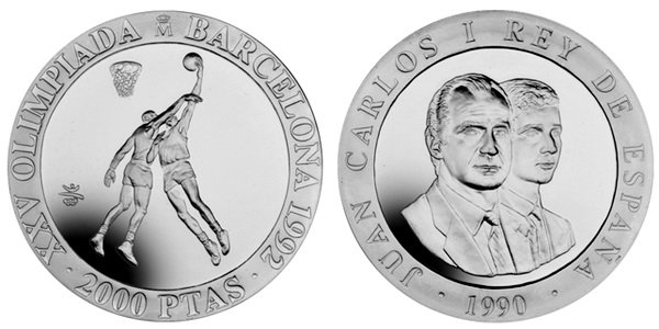 Испания, 2000 песет 1990 год, XXV Олимпийские игры в Барселоне, Баскетбол, ПРУФ