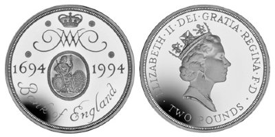 Англия, 2 фунта 1994 год, 300 лет Банку Англии, ПРУФ