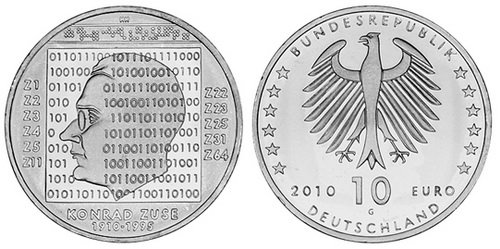 Германия, 10 евро 2010 G (UNC) 100 лет со дня рождения инженера Конрада Цузе
