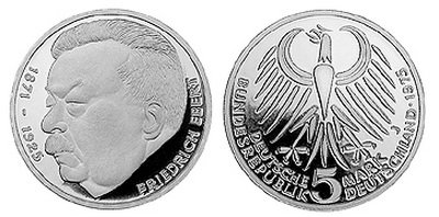 Германия, 5 марок 1975 год, Фридрих Эберт, ПРУФ