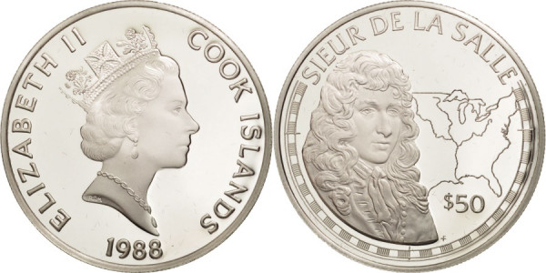Острова Кука, 50 долларов 1988 год, Кавелье де Ла Саль