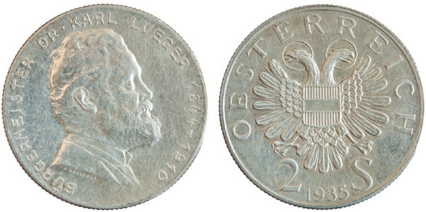 Австрия, 2 шиллинга 1935 год, Карл Люгер