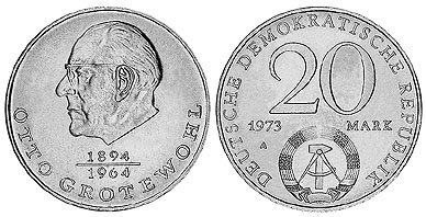 ГДР, 20 марок 1973 год, Отто Гротеволь