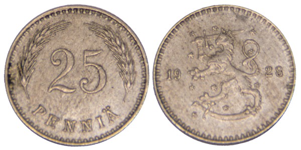 Финляндия, 25 пенни 1928 год