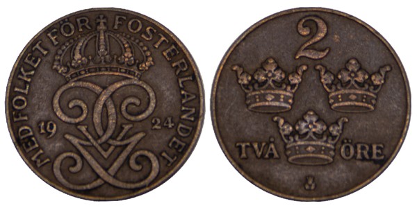 Швеция, 2 эре 1924 год