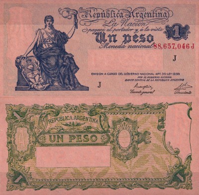 Аргентина 1 песо 1948-1951 (UNC Pick 257) серия J