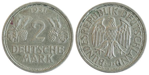 Германия, 2 марки 1951J год, XF №12