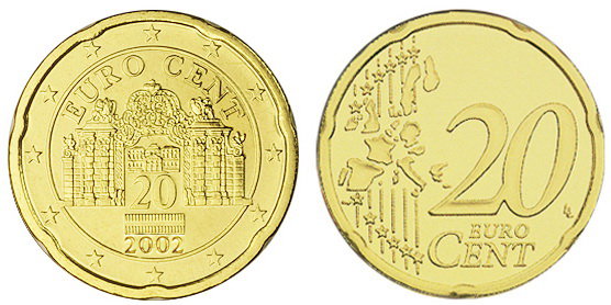 Австрия, 20 центов 2002 (UNC, медь)