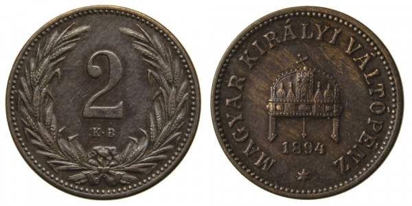 Венгрия, 2 филлера 1894 год