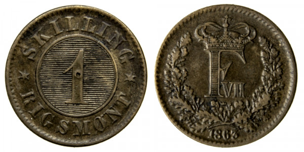 Дания, 1 скиллинг 1863 год