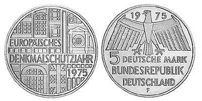 Германия, 5 марок 1975 год, Год охраны памятников
