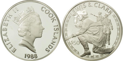 Острова Кука, 50 долларов 1988 год, Левис и Кларк