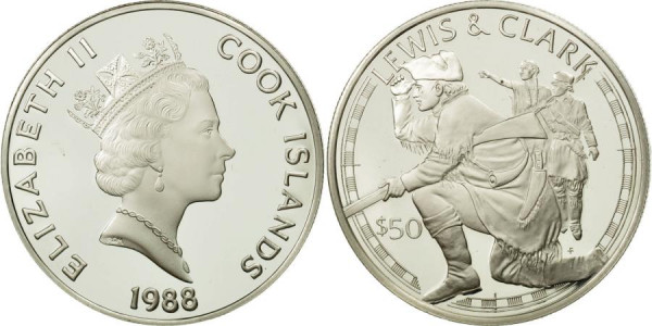 Острова Кука, 50 долларов 1988 год, Левис и Кларк