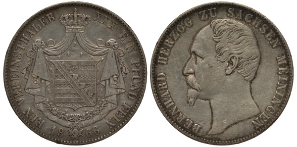 Саксен-Мейнинген 1 талер 1866 Бернгард II Эрих Фрейнд Саксен-Мейнингенский (1821-1866)